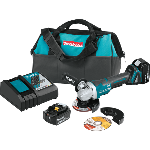 18V LXT® Lithium‑Ion Brushless Cordless 4‑1/2” / 5" Paddle Switch Cut‑Off/Angle Grinder Kit, with Electric Brake (5.0Ah) - XAG11T-Makita
