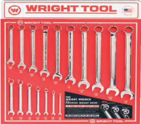 17 Pc. Fractional Combination Wrenches - Full Polish Finish-Wright Tools