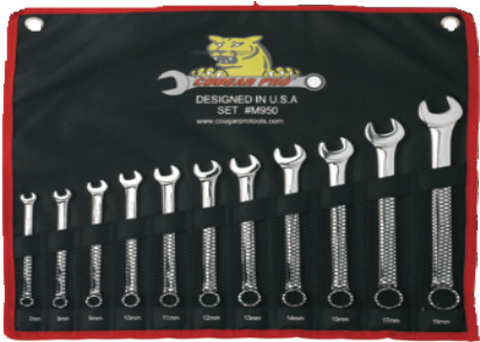 11 Pc. Full Polish Combination Wrench Set Metric (7mm to 19mm)-Cougar Pro